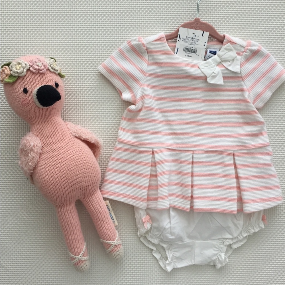 Janie and Jack pink pleated stripe dress set